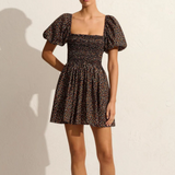 Shirred Peasant Mini Dress
