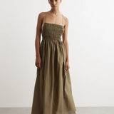 Shirred Lace Up Dress