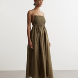 Shirred Lace Up Dress