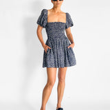 Shirred Peasant Mini Dress