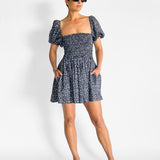 Shirred Peasant Mini Dress