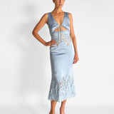 Satin Lace Insert Midi Dress