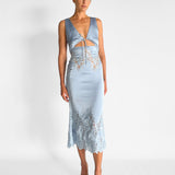 Satin Lace Insert Midi Dress