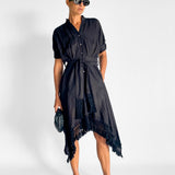 Linen Crochet Shirt Dress
