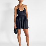 Drawcord Halter Mini Dress
