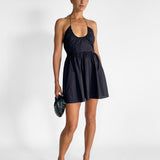 Drawcord Halter Mini Dress