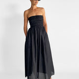 Shirred Lace Up Dress