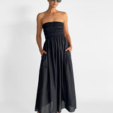 Shirred Lace Up Dress