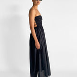 Shirred Lace Up Dress