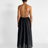 Shirred Lace Up Dress