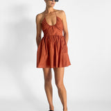Drawcord Halter Mini Dress