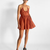 Drawcord Halter Mini Dress