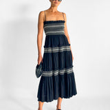 Shirred Tiered Midi Dress