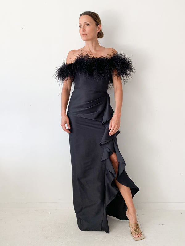 Ostrich Feather Adorned Gown
