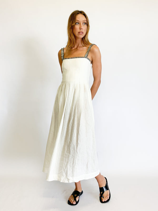Lucia Pleated Linen Midi Dress