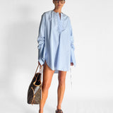 Striped Collarless Shirt Dress