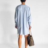 Striped Collarless Shirt Dress