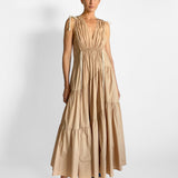 V Neck Gathered Maxi Dress