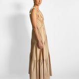 V Neck Gathered Maxi Dress