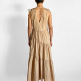 V Neck Gathered Maxi Dress
