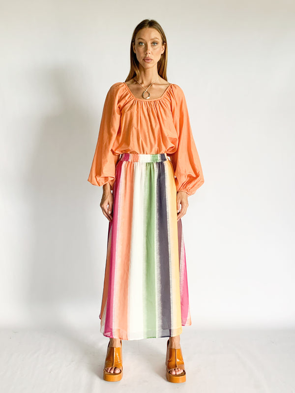 Fortune Stripe Silk Skirt