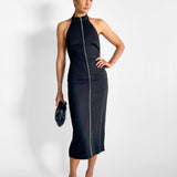 Raw Edge Halter Dress