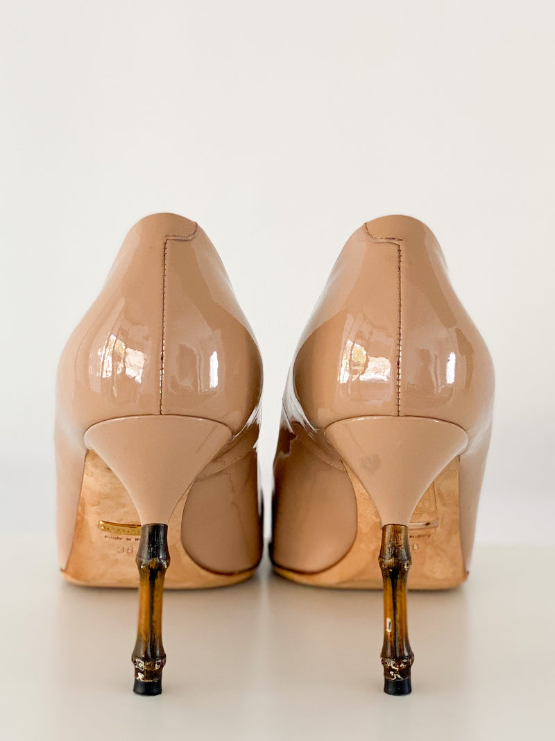Patent Pumps With Bamboo Heel