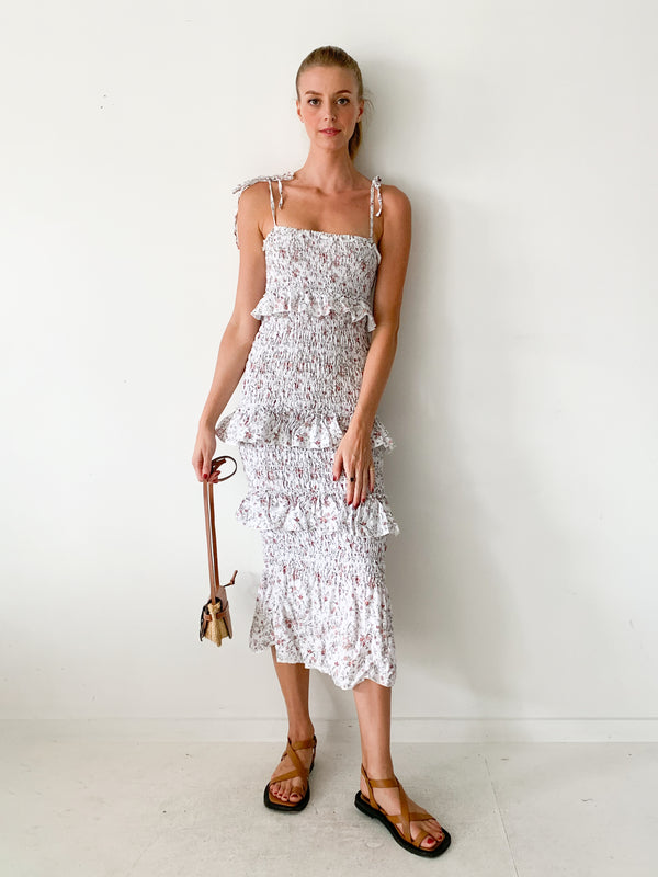 Halsey Floral-Print Linen Midi Dress