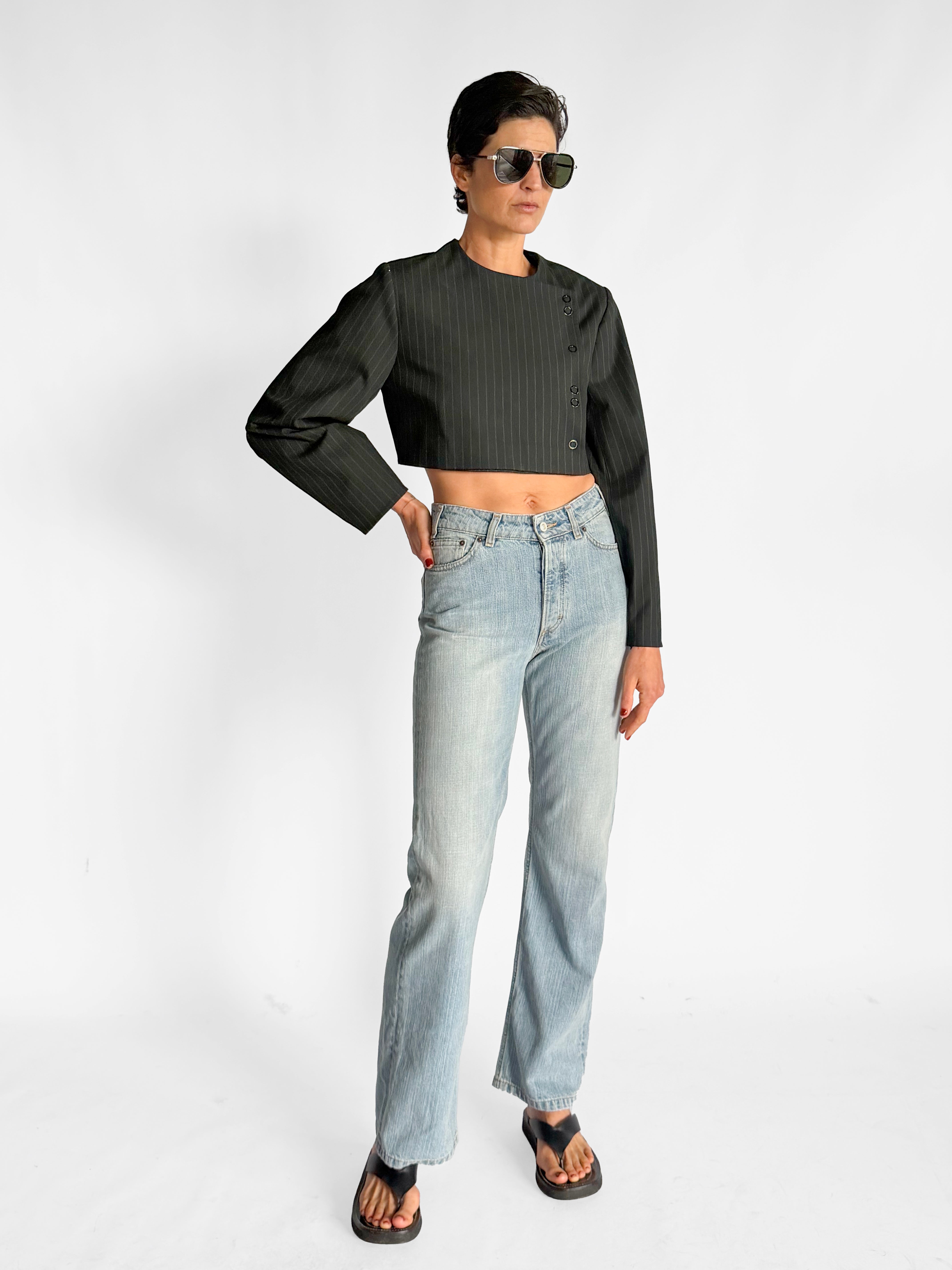 Ganni Striped Cropped Blazer, image 1 of 4