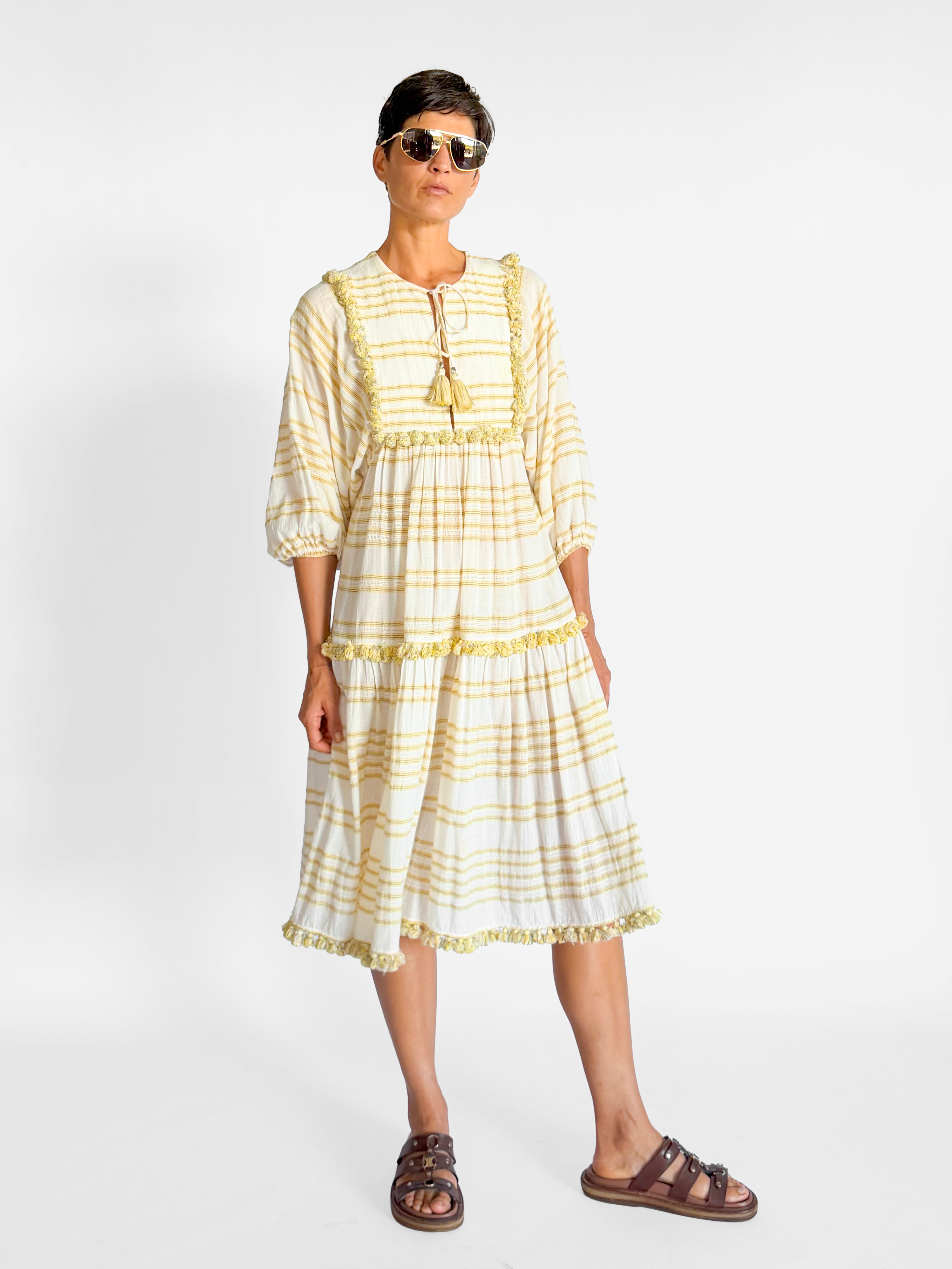 Zimmermann Striped Woven Tassel Midi Dress, image 1 of 5