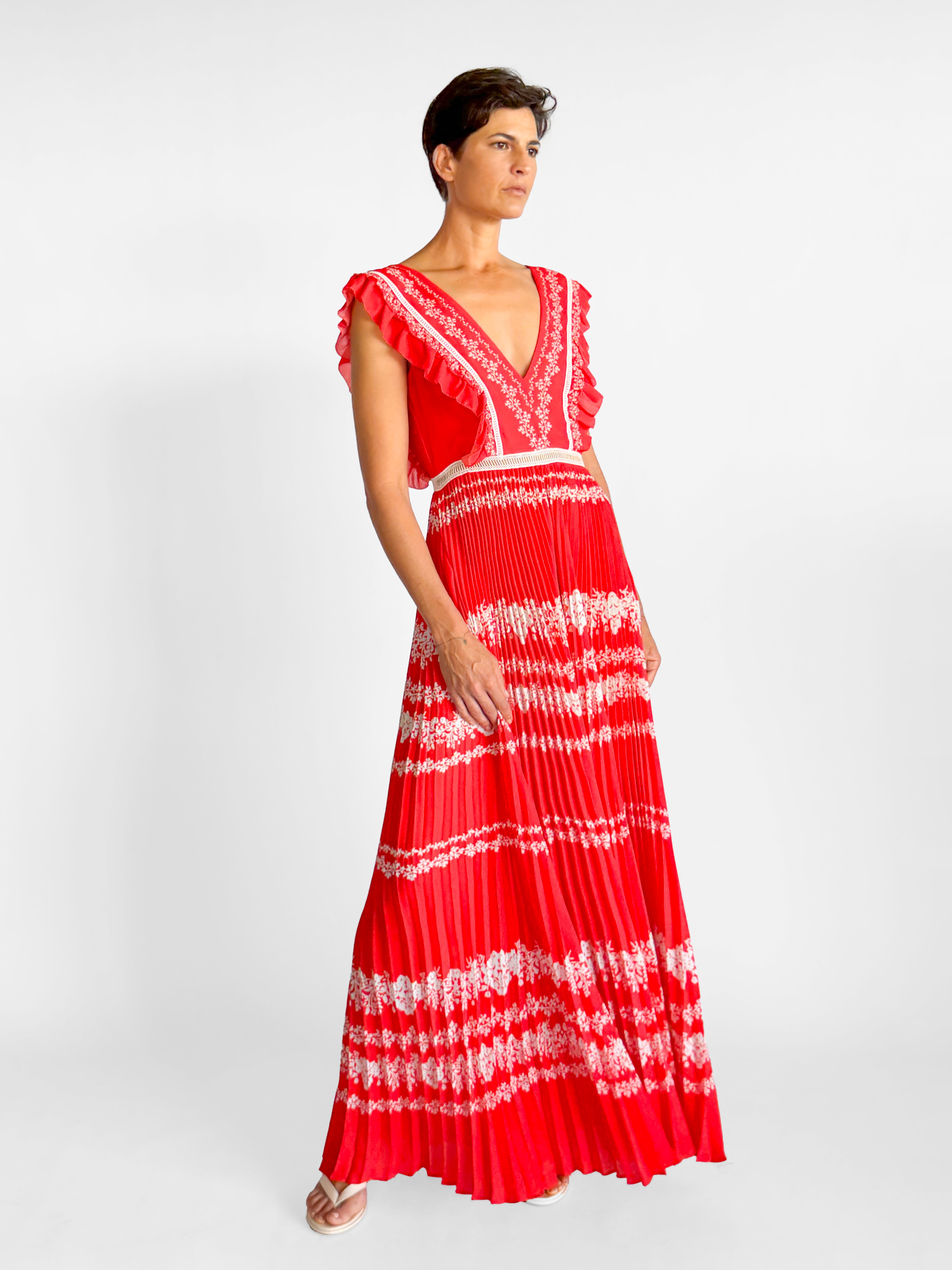 Self Portrait Ruffled Plisse-Georgette Maxi Dress, image 1 of 5