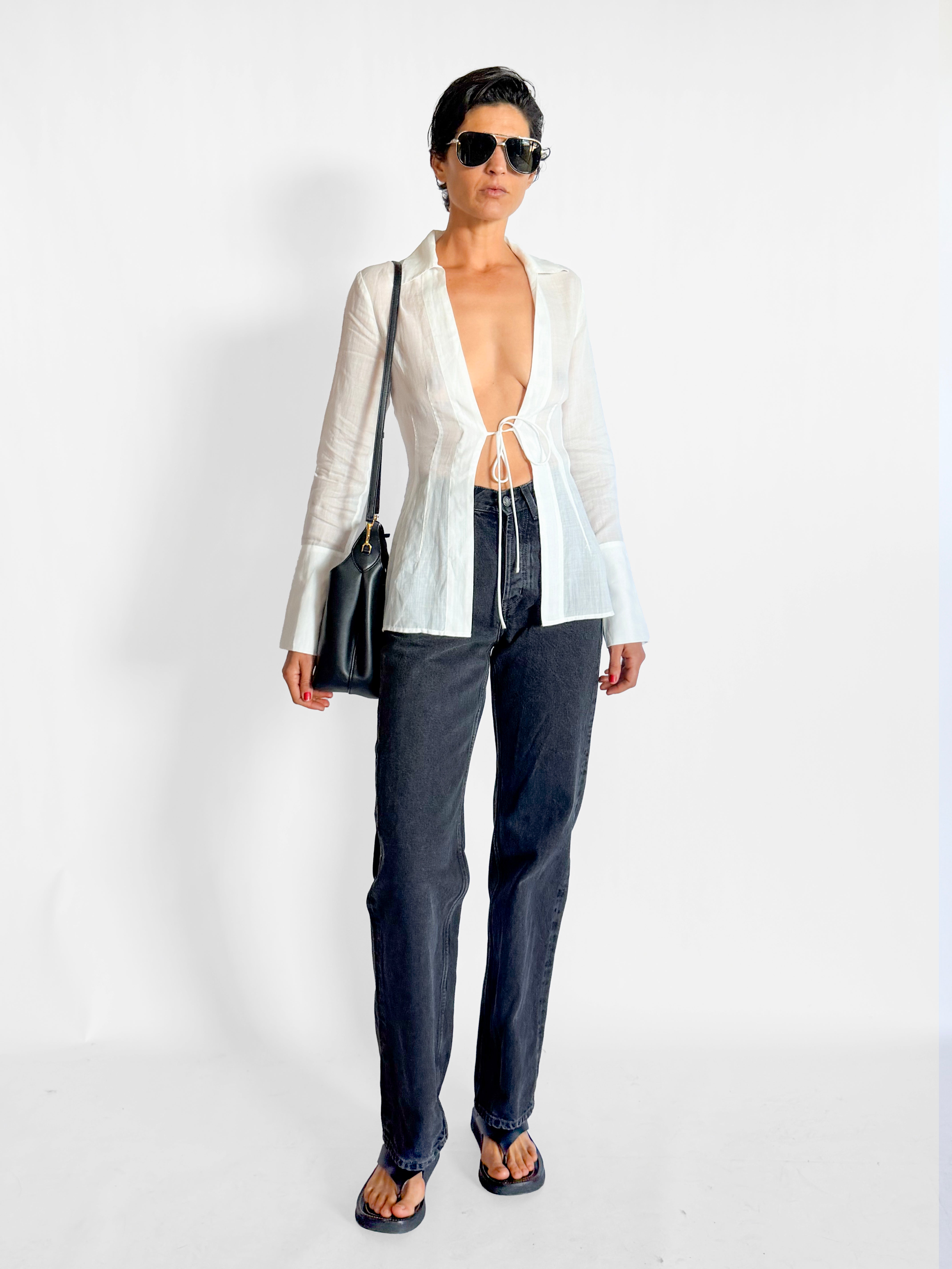 St. Agni Sheer Linen Tie Top, image 1 of 3