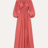 Shirred Plunge Button Dress