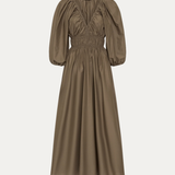 Shirred Plunge Button Dress