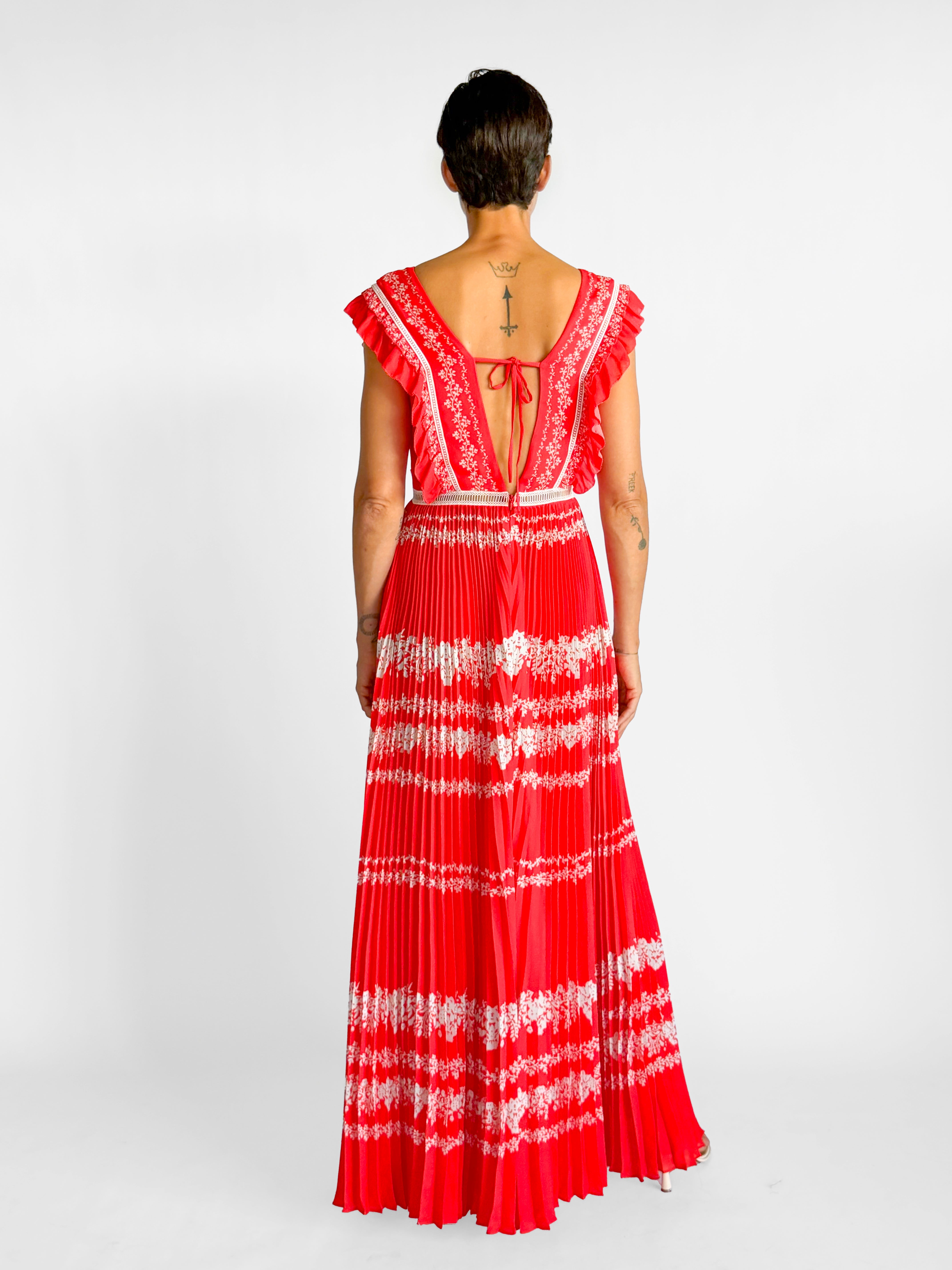 Self Portrait Ruffled Plisse-Georgette Maxi Dress, image 2 of 5