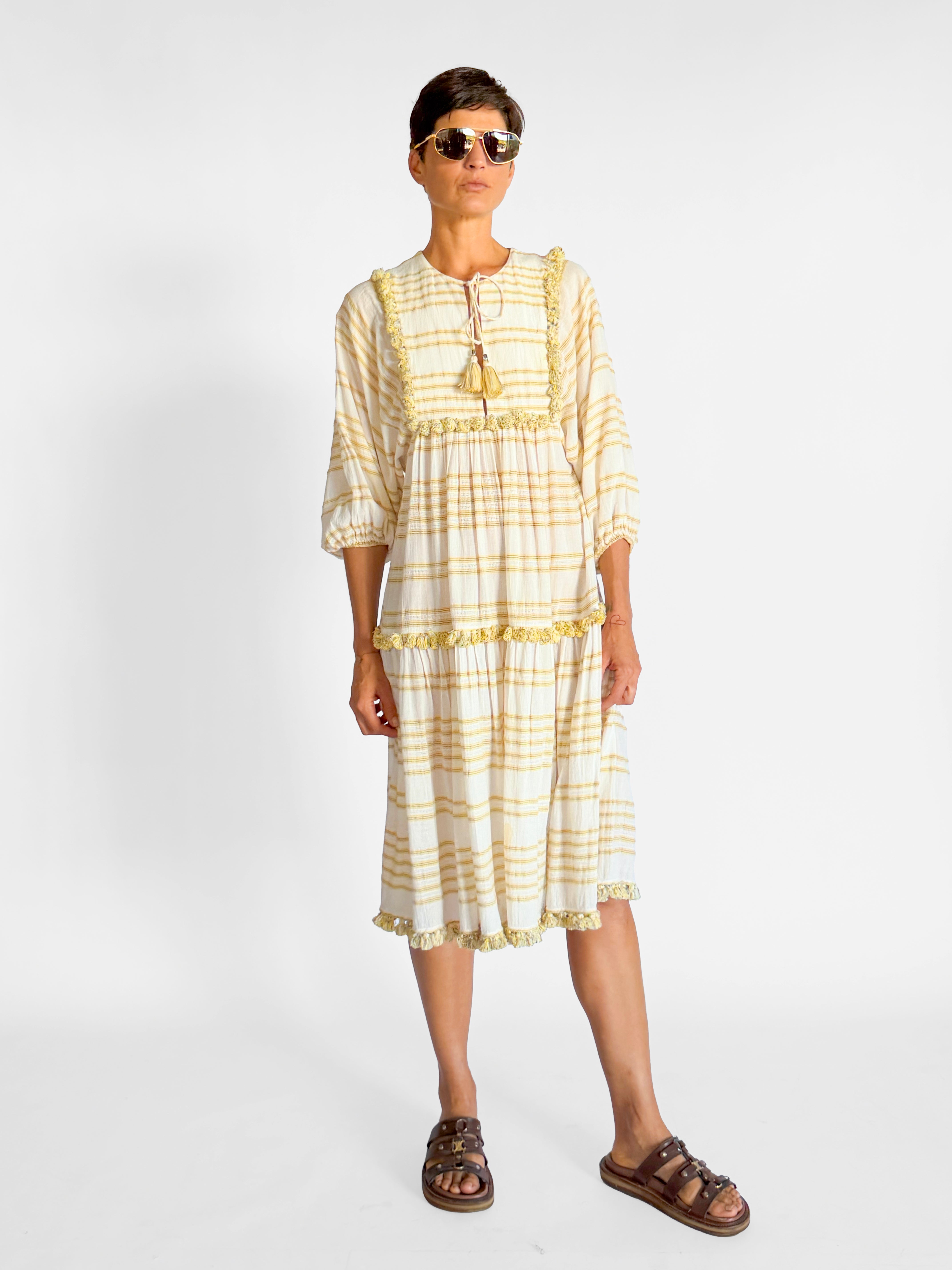 Zimmermann Striped Woven Tassel Midi Dress, image 2 of 5