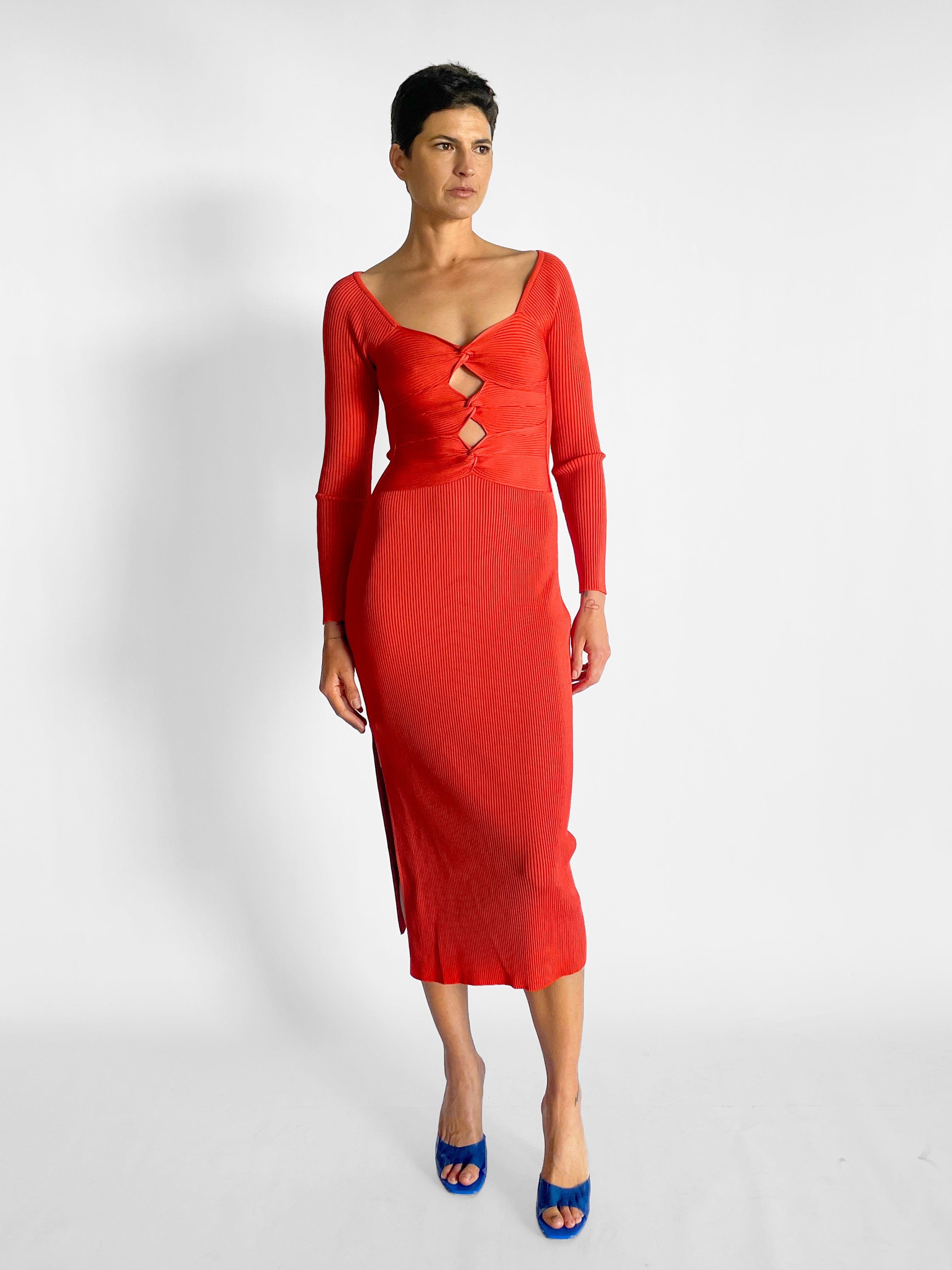 Melissa Knit Dress - Red Cut-Out Midi - Image 2