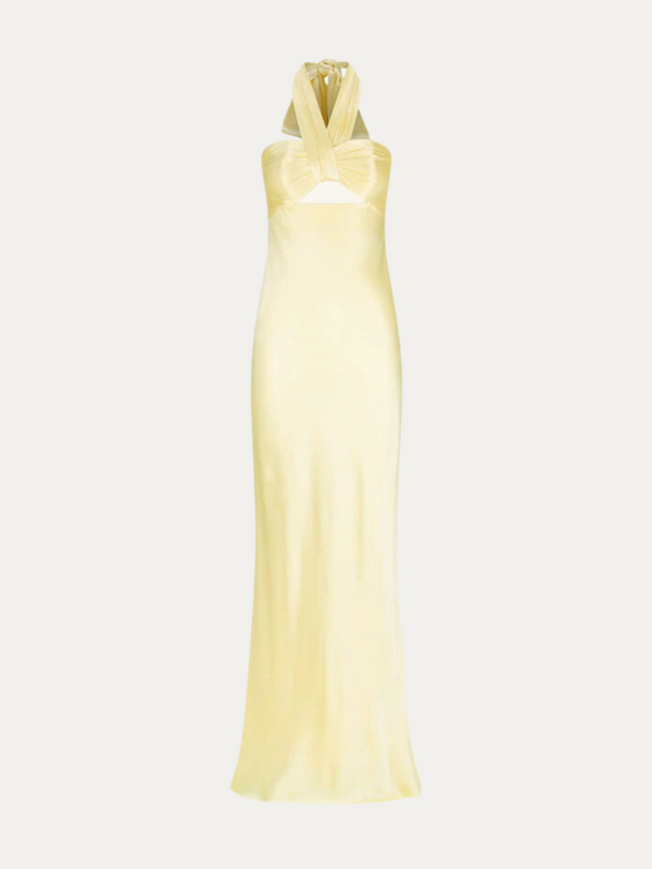 La Lune Ruched Halter Maxi Dress