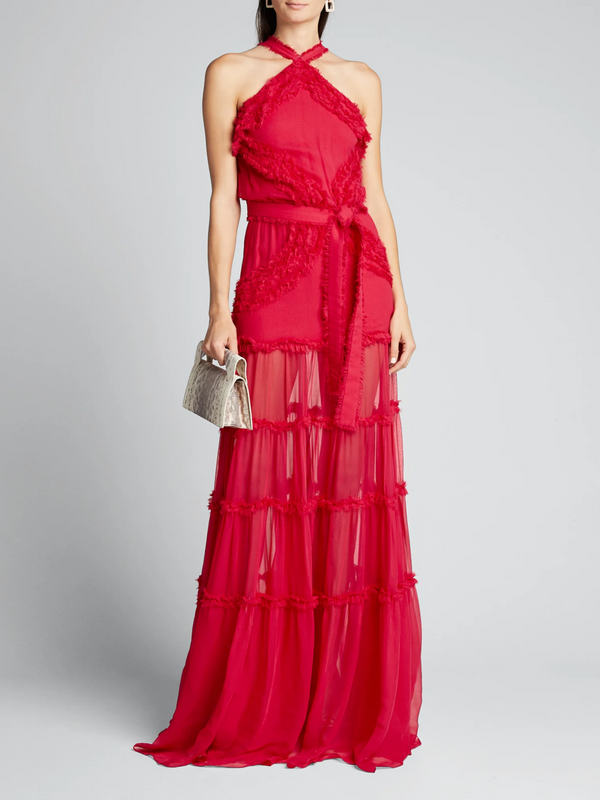 Lorinda Tiered Ruffle Halter Gown