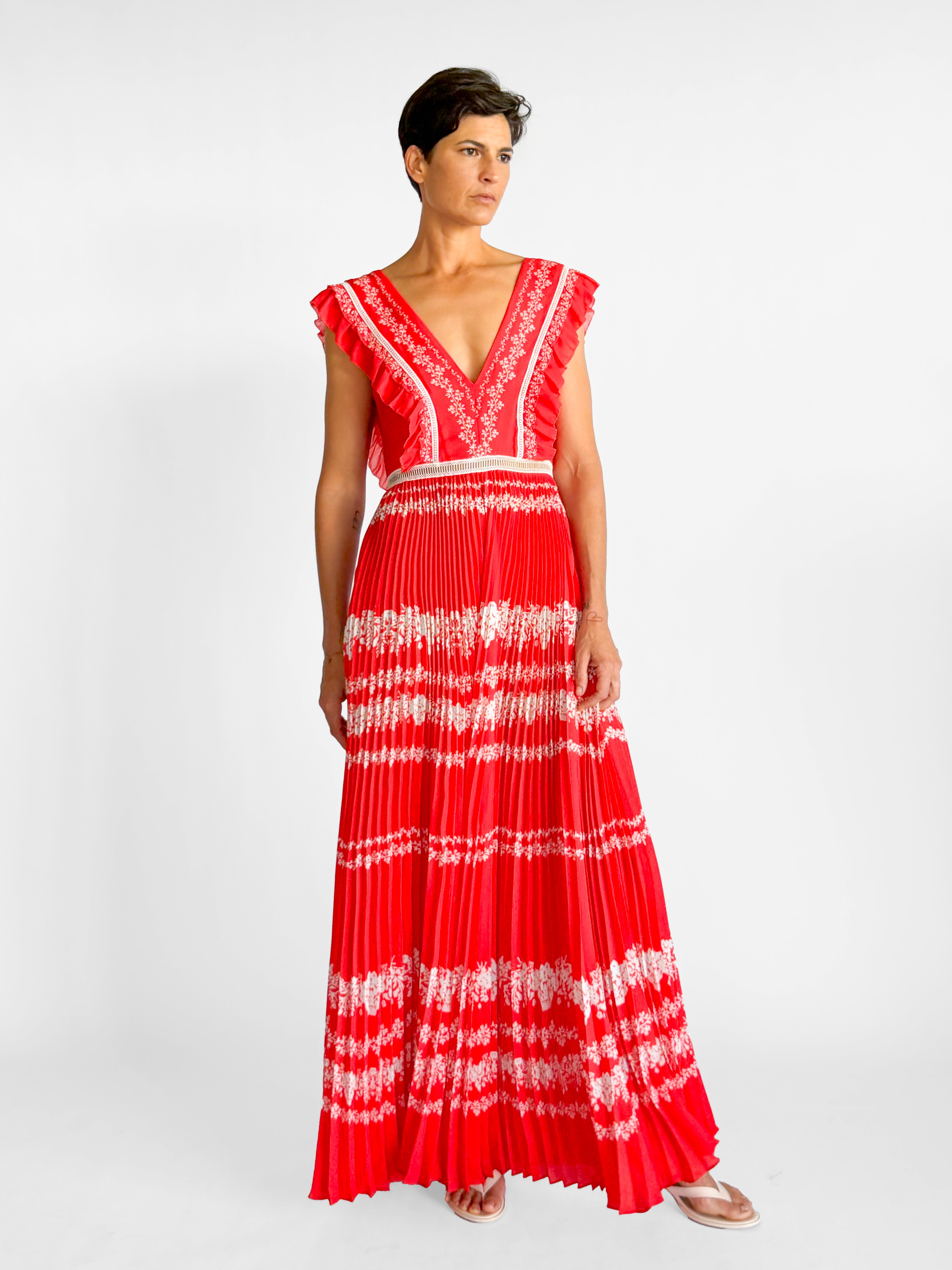 Self Portrait Ruffled Plisse-Georgette Maxi Dress, image 3 of 5