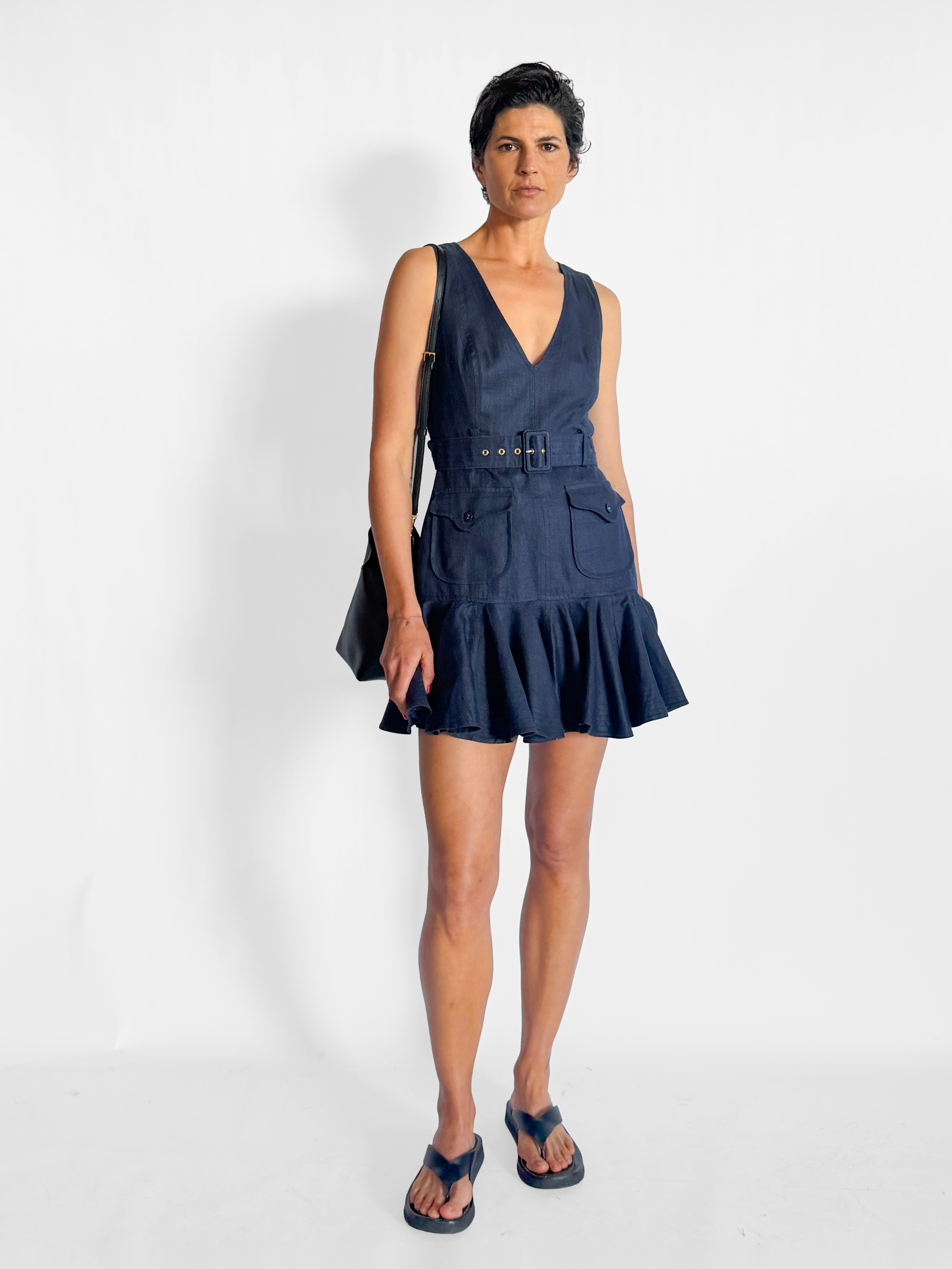 Zimmermann Glassy Safari Belted Fluted Mini Dress, image 3 of 4