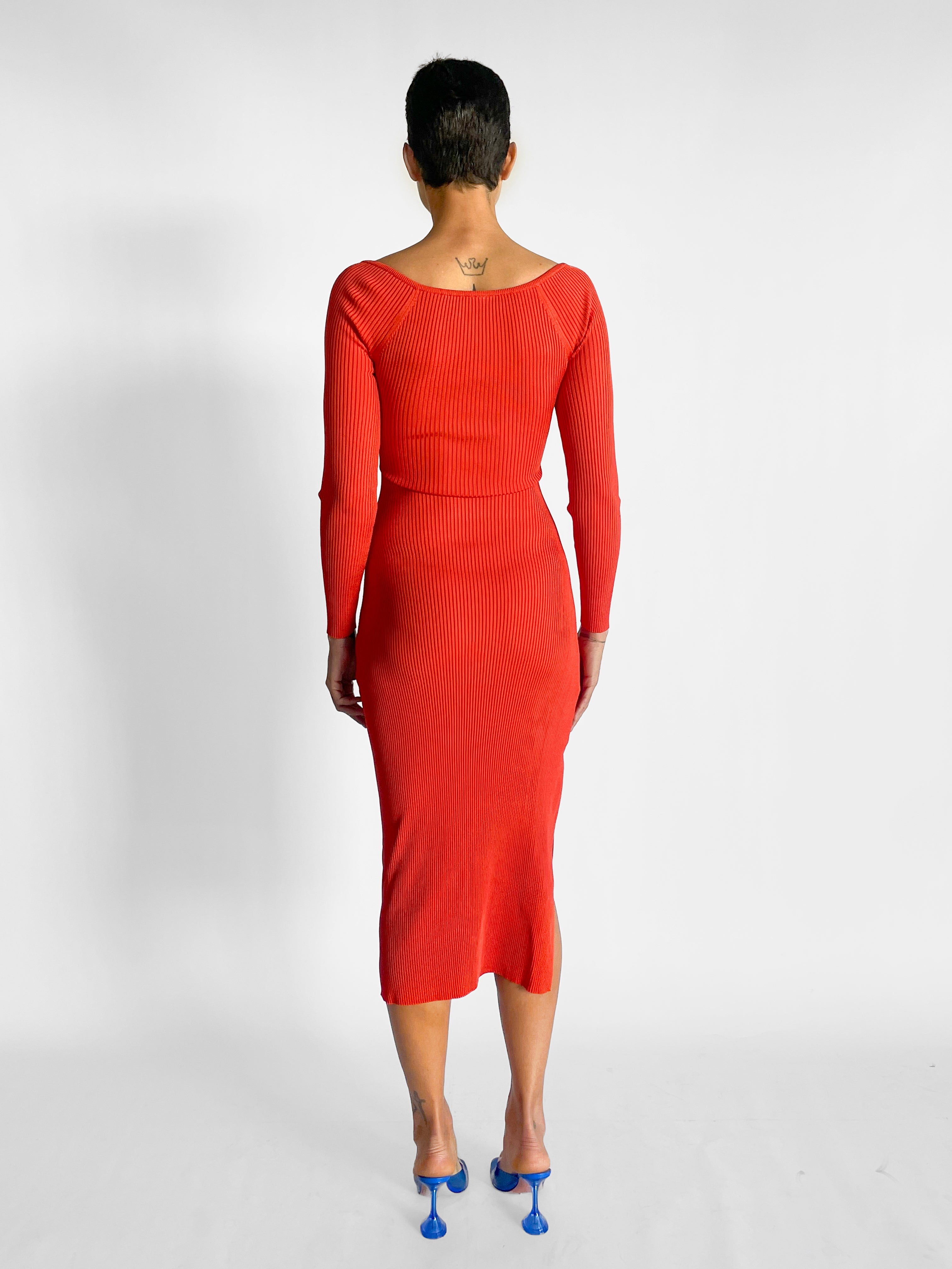 Melissa Knit Dress - Red Cut-Out Midi - Image 3