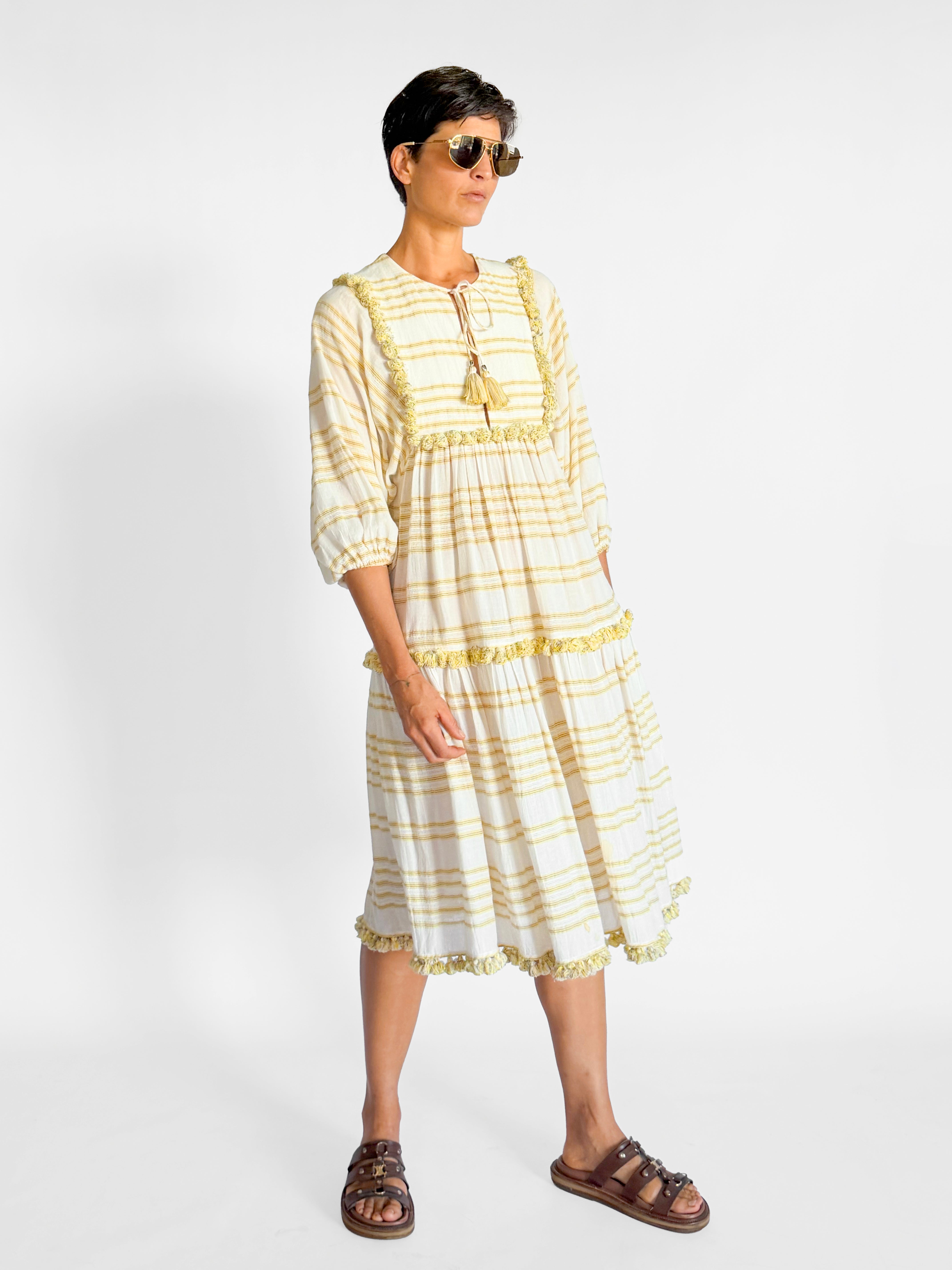 Zimmermann Striped Woven Tassel Midi Dress, image 4 of 5
