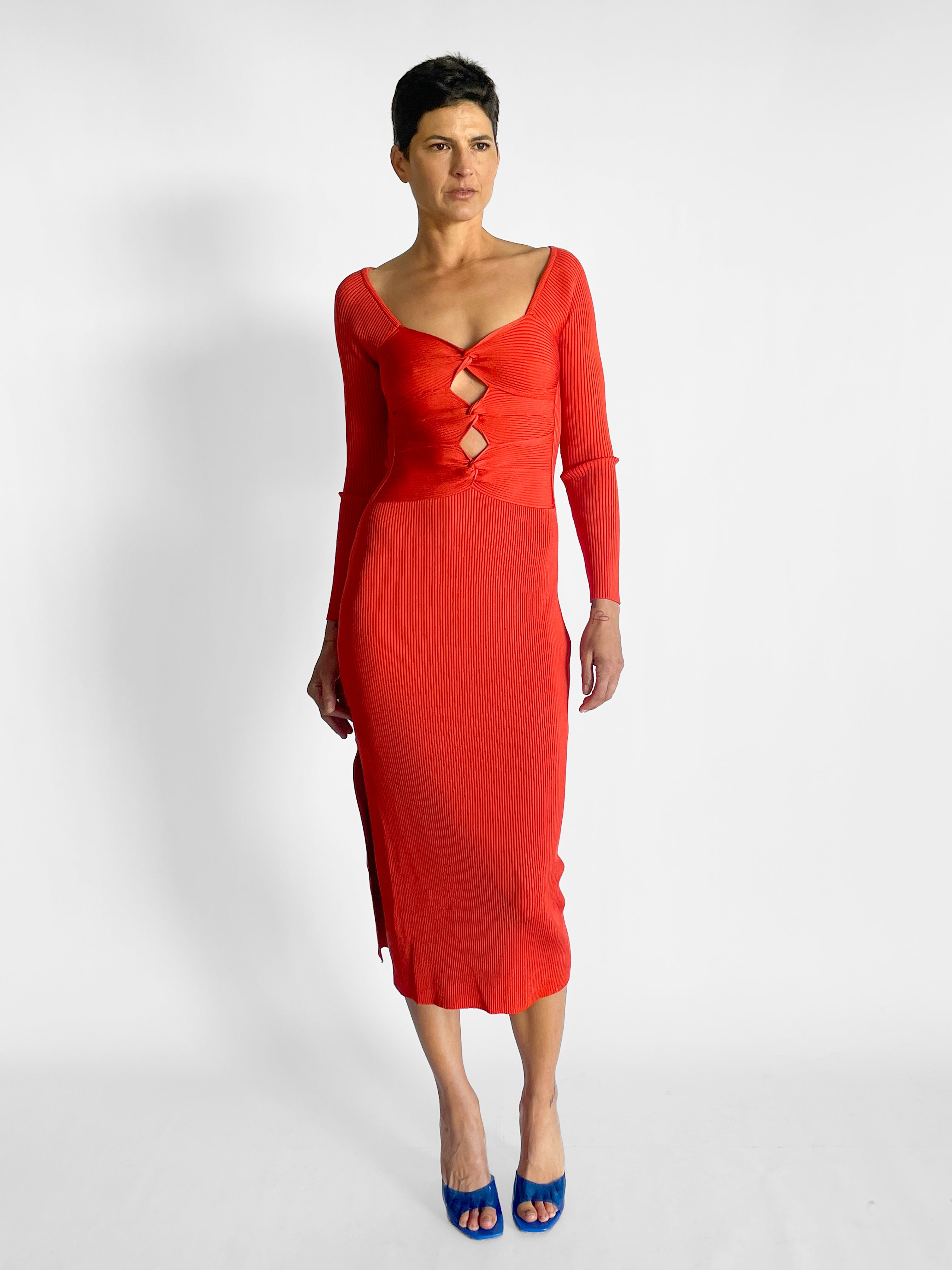 Melissa Knit Dress - Red Cut-Out Midi - Image 4