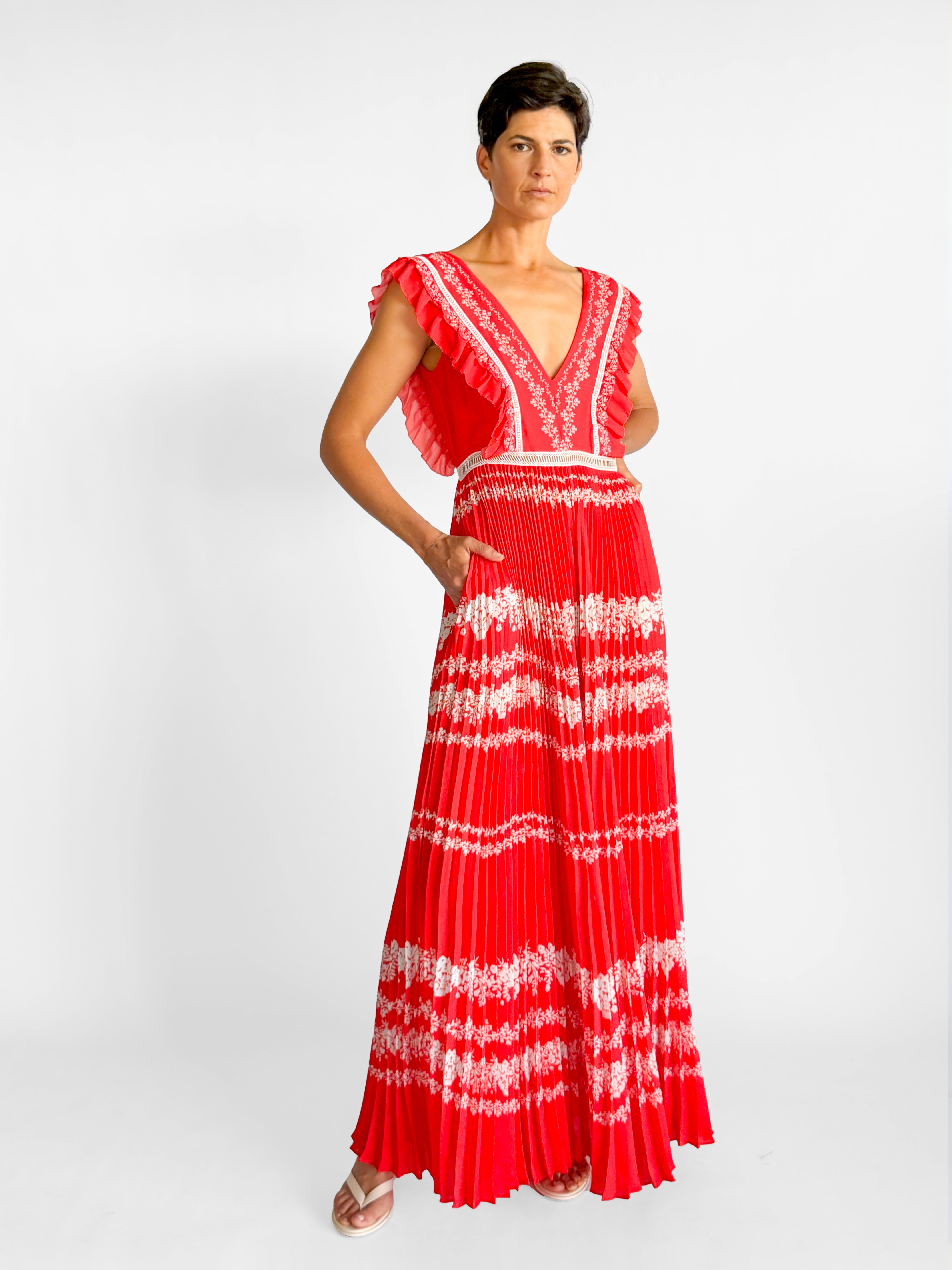 Self Portrait Ruffled Plisse-Georgette Maxi Dress, image 4 of 5
