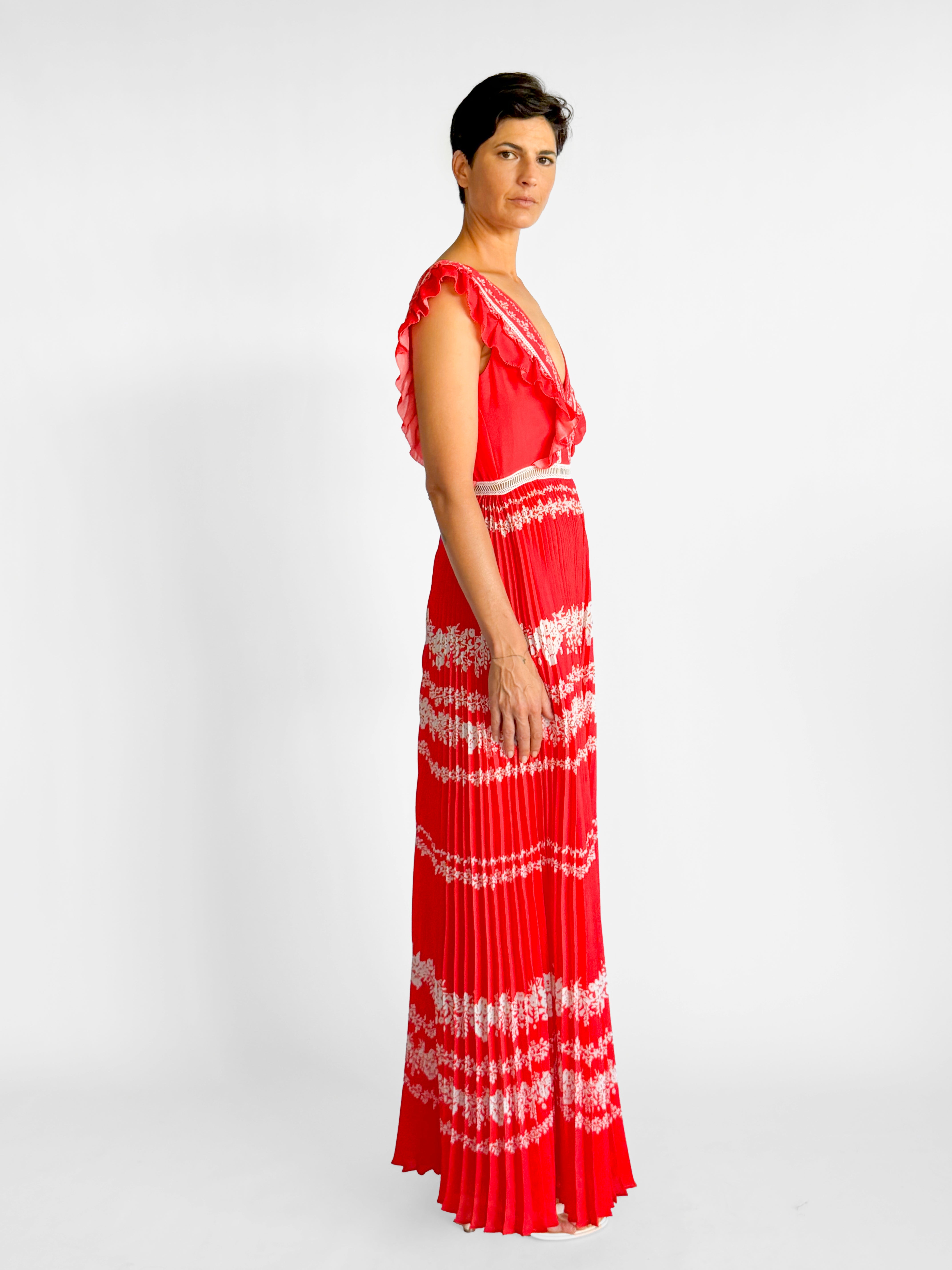 Self Portrait Ruffled Plisse-Georgette Maxi Dress, image 5 of 5