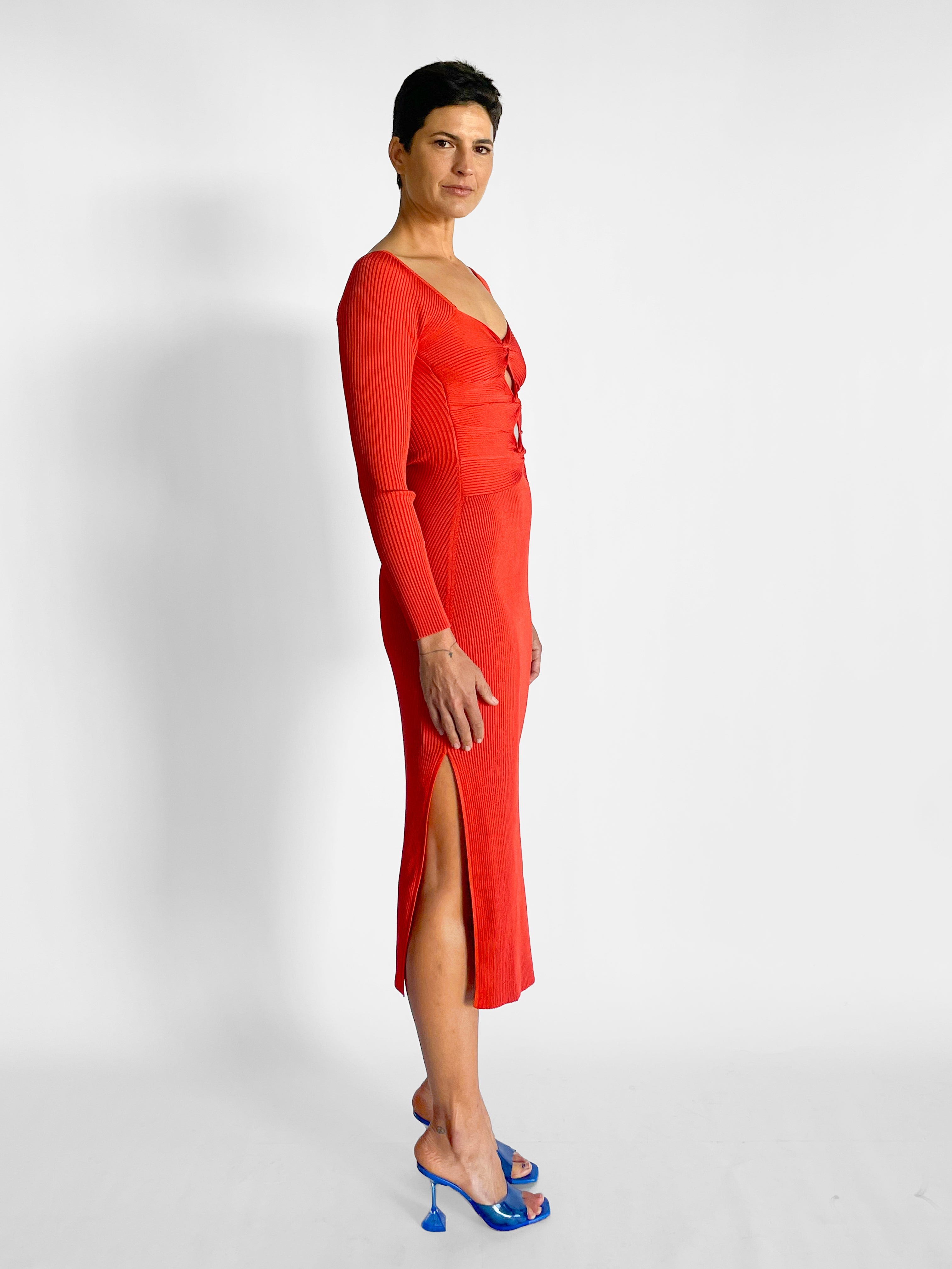 Melissa Knit Dress - Red Cut-Out Midi - Image 5