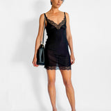 Lace Trimmed Knit Slip Dress