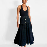 Belmond Button Demin Tiered Midi Skirt