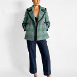 Double-breasted Prince of Wales checked tweed coat